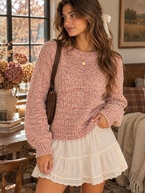 Philosophy Republic Clothing Pink Marled Knit Sweater NWT Small